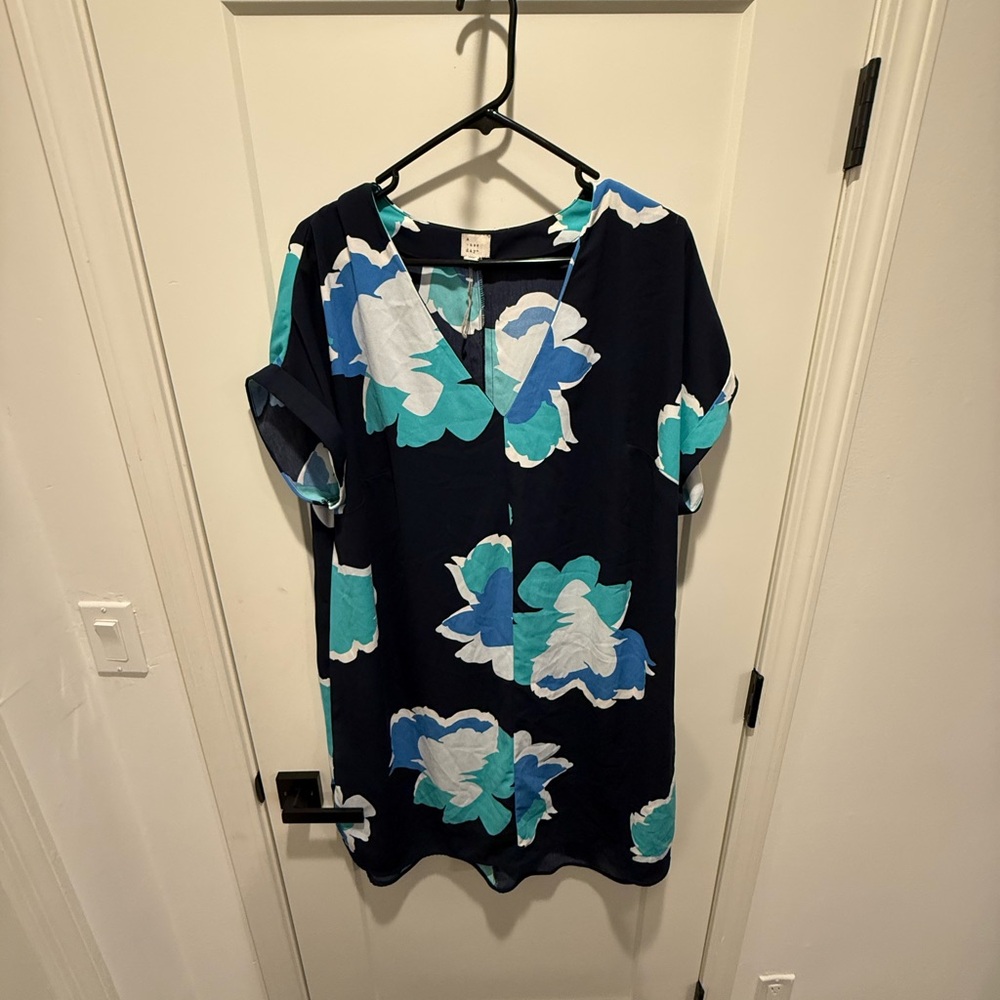 A New Day Navy and Aqua Floral Dress